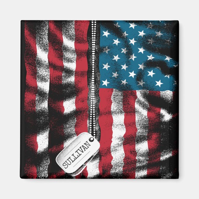 Personalised Military Soldier Dog Tag USA Flag Magnet (Front)