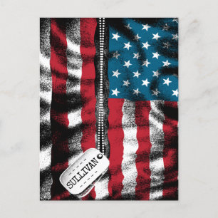 Personalised Military Soldier Dog Tag USA Flag  Postcard