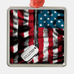 Personalised Military Soldier Dog Tags USA Flag  Metal Tree Decoration