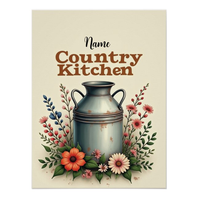 Personalised Milk Can & Flowers Canvas Print (Front)