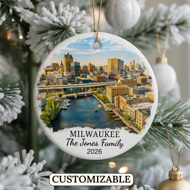 Personalised Milwaukee Ornament, Custom Wisconsin Ceramic Tree Decoration (Creator Uploaded)