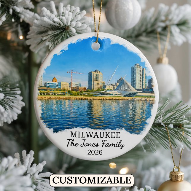 Personalised Milwaukee Ornament, Custom Wisconsin Ceramic Tree Decoration (Creator Uploaded)