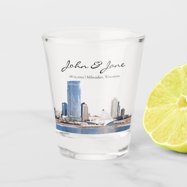 Personalised Milwaukee Skyline Shot Glass (Front)