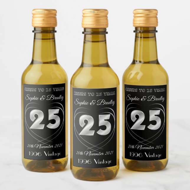 Personalised Mini 25th Wedding Anniversary Wine Label (Bottles)