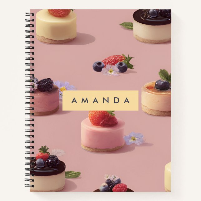 Personalised Mini Cheesecake Dessert Pattern Notebook (Front)