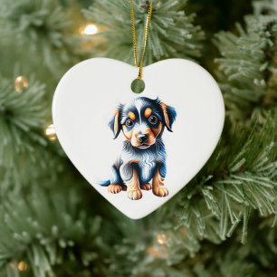 Personalised Miniature American Shepherd Puppy Ceramic Tree Decoration