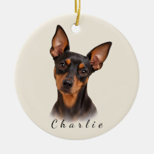 Personalised Miniature Pinscher with Custom Name Ceramic Tree Decoration