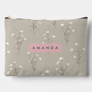 Personalised Minimal Beige Floral Design Accessory Pouch