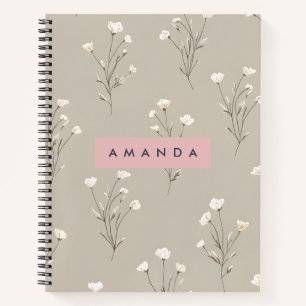 Personalised Minimal Beige Floral Design Notebook