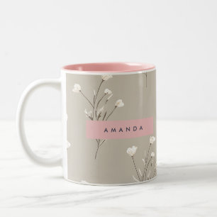 Personalised Minimal Beige Floral Design Two-Tone Coffee Mug