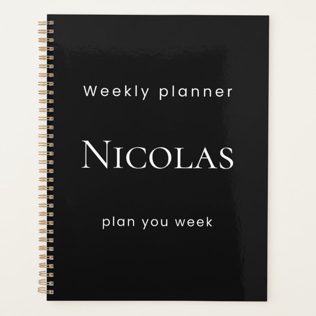 Personalised Minimal Black Weekly Planner (Front)