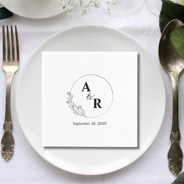 Personalised Minimal Cute Leaf Wedding Initials Napkin (Personalized minimal cute leaf initials napkins add a sweet touch to your wedding tables)