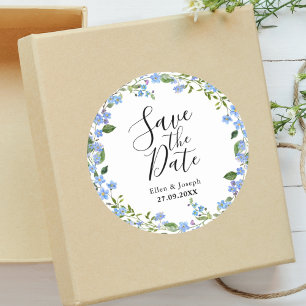 Personalised Minimal Floral Wedding Save The Date Classic Round Sticker