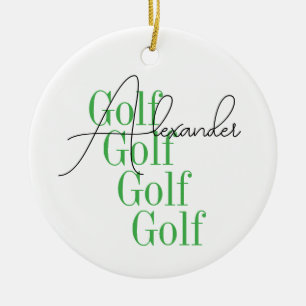 Personalised Minimal Golf Typography Ceramic Tree Decoration