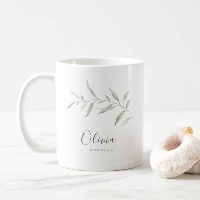 Personalised minimal greenery bridesmaid  coffee mug (With Donut)
