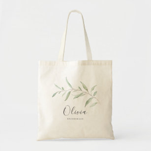 Personalised minimal greenery bridesmaid tote bag