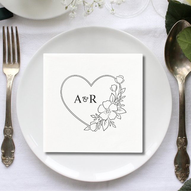 Personalised Minimal Greenery Floral Wedding Paper Napkin (Creator Uploaded)