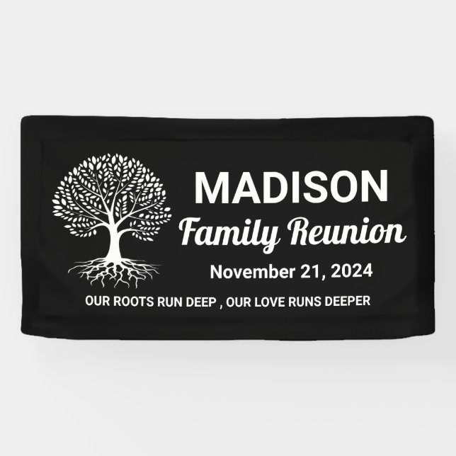 personalised minimal modern black family reunion banner (Horizontal)