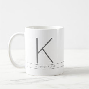 Personalised Minimal Modern Grey White Monogram Coffee Mug