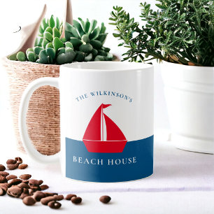 Personalised minimal nautical summer house  coffee mug