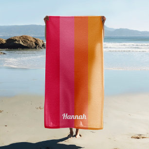 Personalised Minimal Pink Orange Stripes  Beach Towel