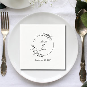 Personalised Minimal Rustic Floral Leaf Wedding Napkin