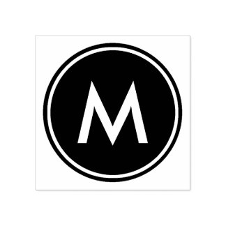 Personalised Minimal White Monogram Black Circle Rubber Stamp