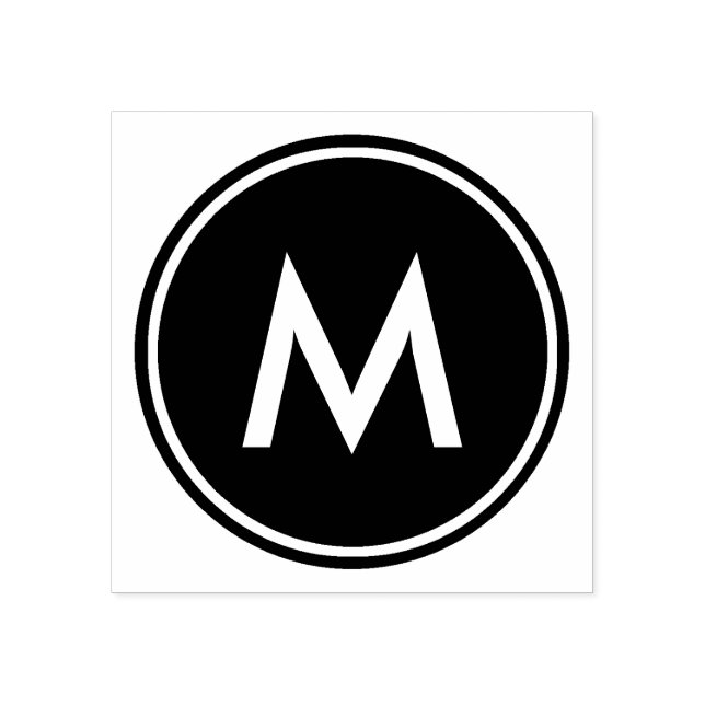 Personalised Minimal White Monogram Black Circle Rubber Stamp (Imprint)