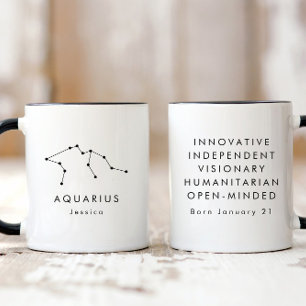 Personalised Minimalist Aquarius Zodiac Sign Mug