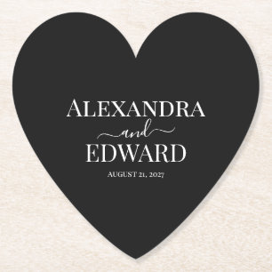 Personalised Minimalist Black and White Wedding Paper Coaster