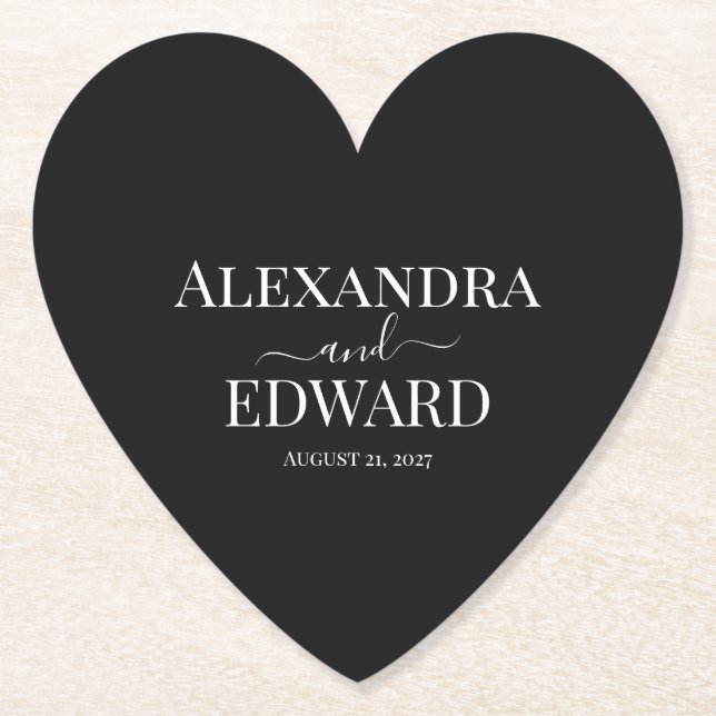  Personalised Minimalist Black and White Wedding Paper Coaster (Front)