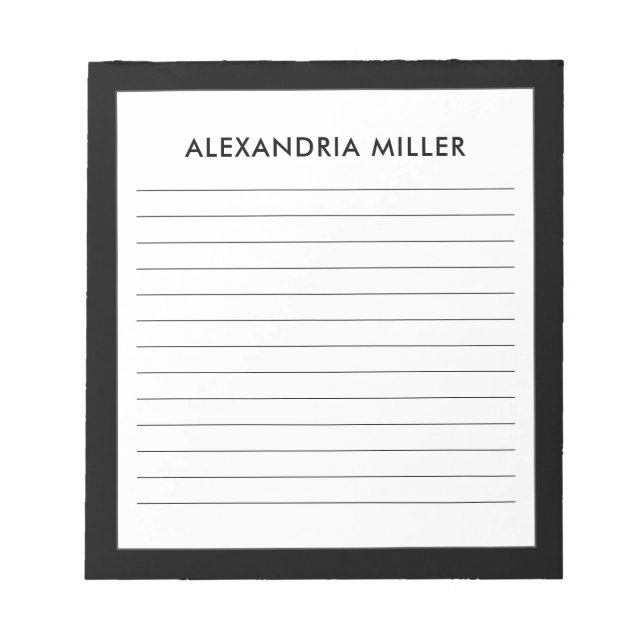 Personalised Minimalist Black Monogram Name Lined Notepad (Front)