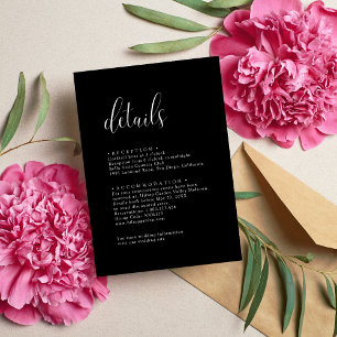 Personalised Minimalist Black Wedding Details Enclosure Card