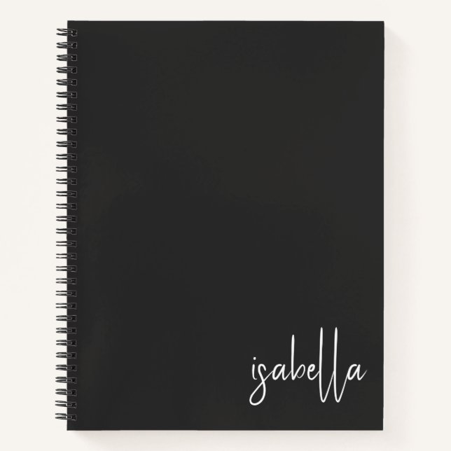 Personalised Minimalist Black White Script Name Notebook (Front)