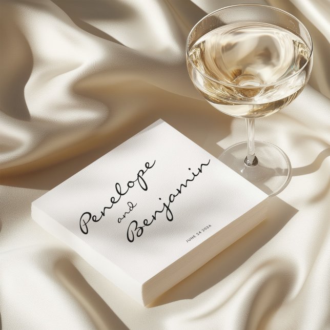 Personalised Minimalist Black White Script Wedding Napkin (Creator Uploaded)