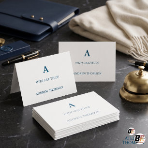 Personalised Minimalist Blue Serif Monogram Thank You Card