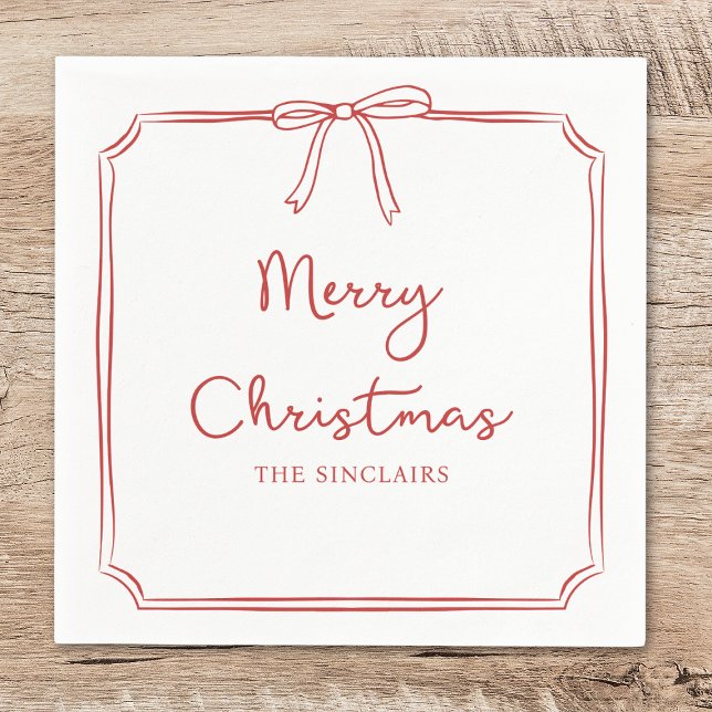 Personalised Minimalist Bow Design Christmas Party Napkin (Creator Uploaded)