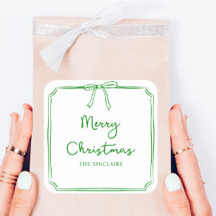 Personalised Minimalist Bow Design Christmas Party Square Sticker