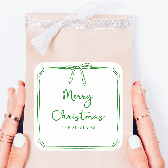 Personalised Minimalist Bow Design Christmas Party Square Sticker (Creator Uploaded)