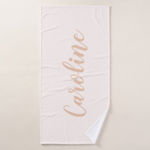 Personalised Minimalist Calligraphy Name Blush Tan Bath Towel Set