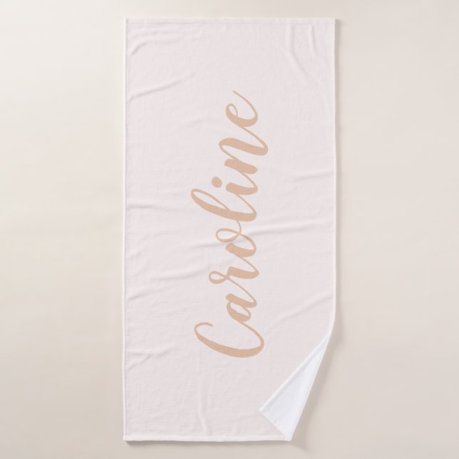 Personalised Minimalist Calligraphy Name Blush Tan Bath Towel Set (Bath Towel)