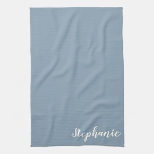 Personalised Minimalist Calligraphy Name in Blue   Tea Towel