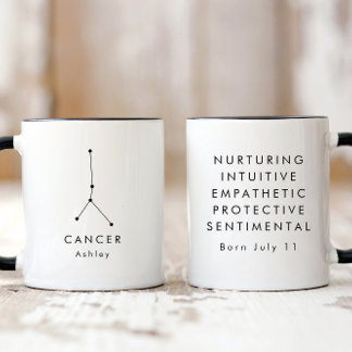 Personalised Minimalist Cancer Zodiac Sign Mug