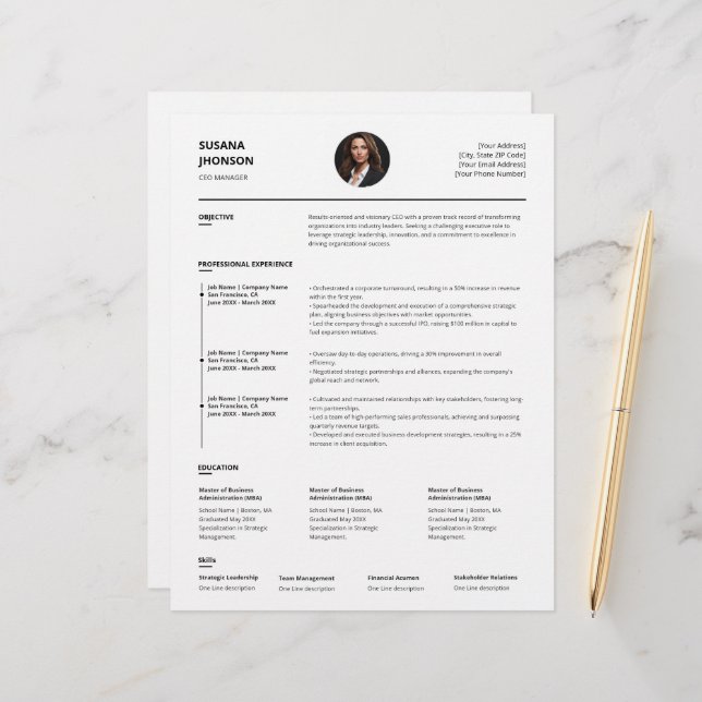 Personalised Minimalist Clean Resume Template (Front/Back In Situ)