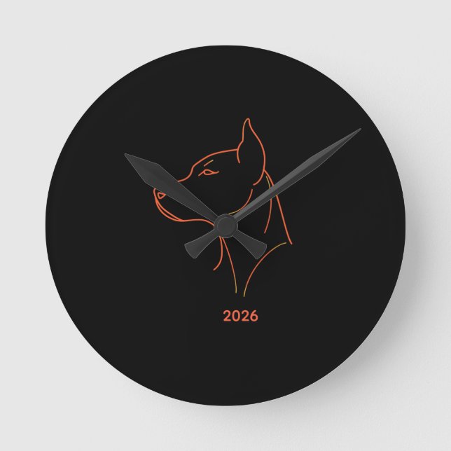 Personalised Minimalist Doberman Line Art Desk Mat Round Clock (Front)