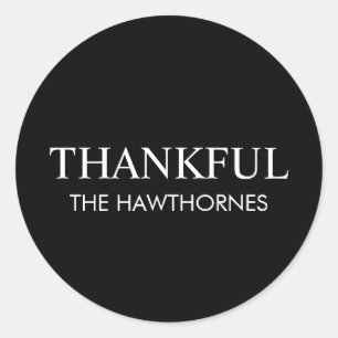 Personalised Minimalist Elegant Black Thankful Classic Round Sticker