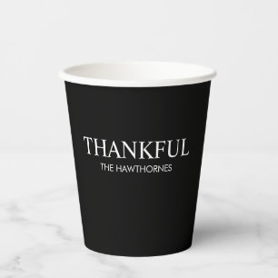 Personalised Minimalist Elegant Black Thankful Paper Cups