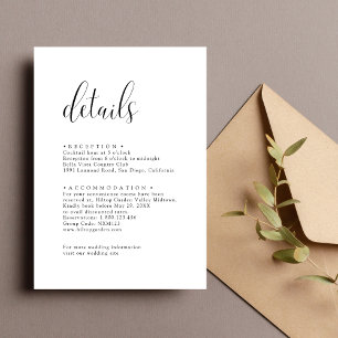 Personalised Minimalist Elegant Wedding Details Enclosure Card