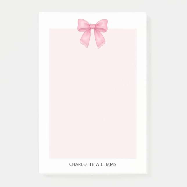 Personalised Minimalist Feminine Pink Coquette Bow Post-it Notes (Front)