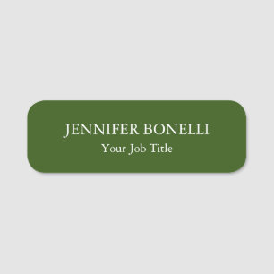 Personalised minimalist forest green customised name tag